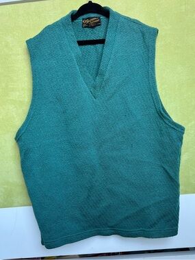 USA Shannon and Johnson bluish green Wool V-Neck Knit Sweater with Ribbed Edging